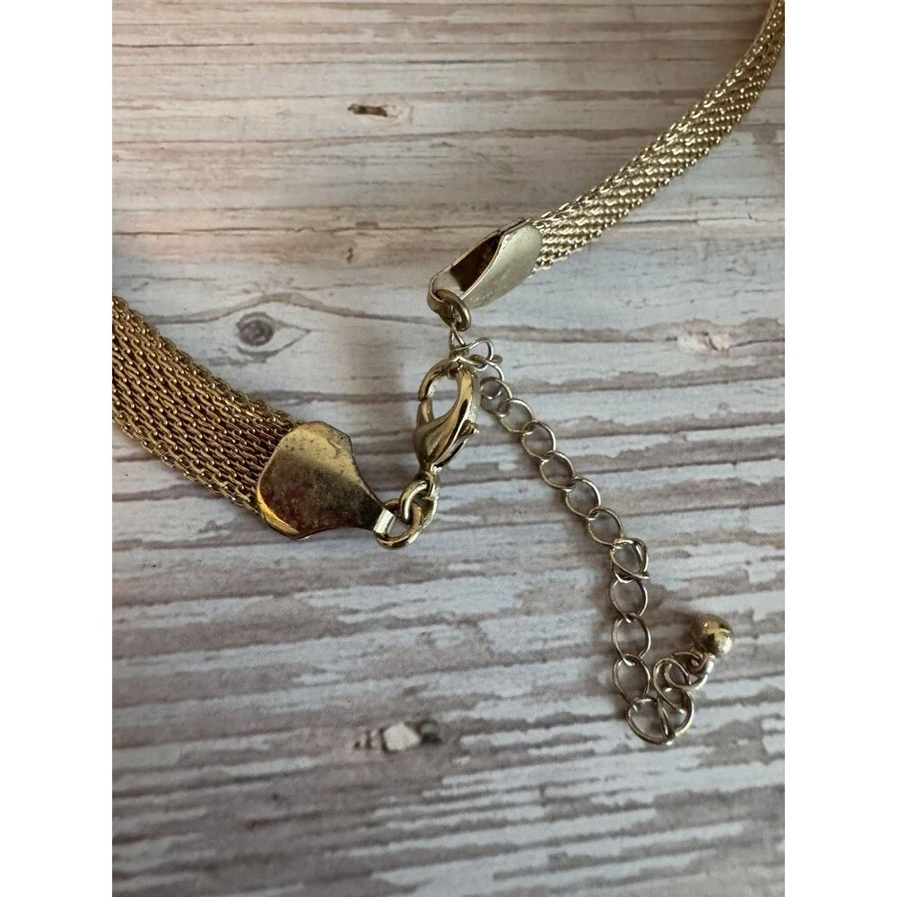 Gold Tone Mesh Collar Necklace Minimalist